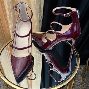 Marc Fisher Burgundy pointed toe 3 strap heels